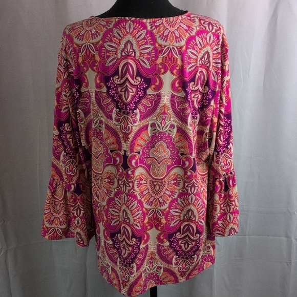 Chico'sโ Pink Boxy Blouse with Bell Sleeves - Picture 2 of 7